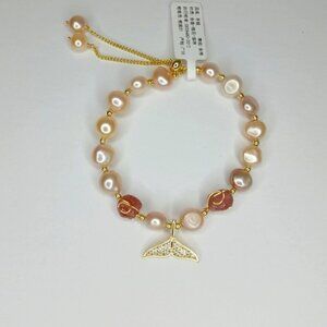 Pearl Jewel Rhinestones Adjustable Bracelet Pink Purple Cream